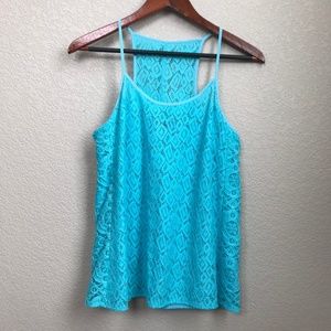 Nanette Lepore Turquoise Lined Lace Tank Top